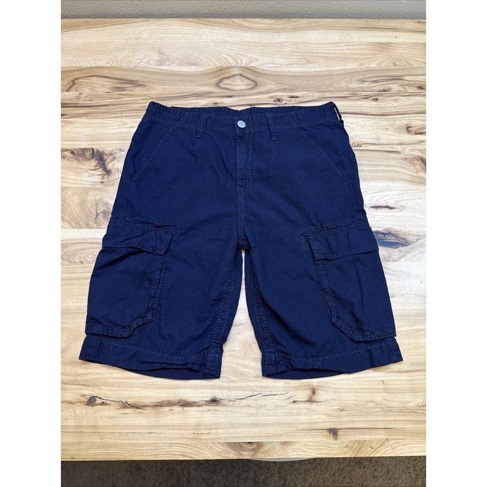True Religion Cargo Shorts Men's Size 34 Navy Blue World Tour Zip Fly
